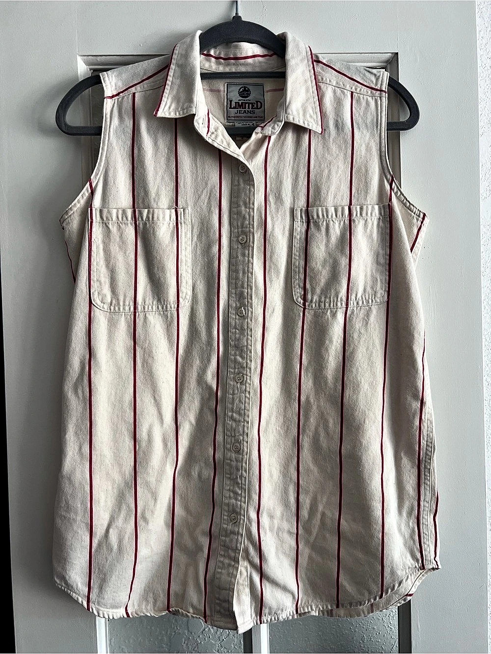 Vintage Limited Jeans Striped Button Front Top in White & Red Size